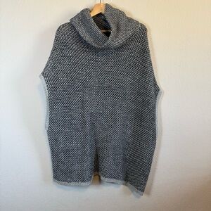 GAP Navy Blue Gray Knit Wool Blend Cowl Neck Sleeveless Poncho Sweater Boxy Top